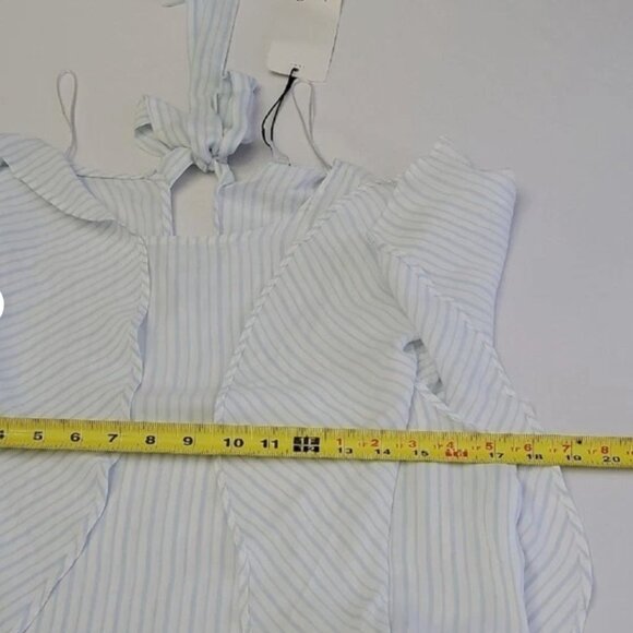 Zara TRF Junior Women's Size M Bust 34 Light Blue & White Stripes With Ruffles - Picture 7 of 9